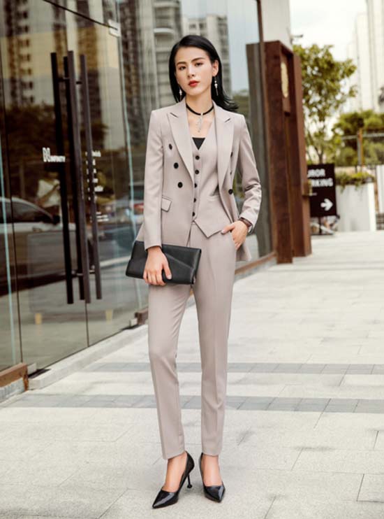 女西装套装双排扣修身制服